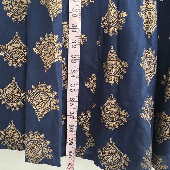 Women's Navy Blue Gold Metallic Geo Print Maxi Skirt A-Line Elegant Boho Resort - Picture 6 of 7